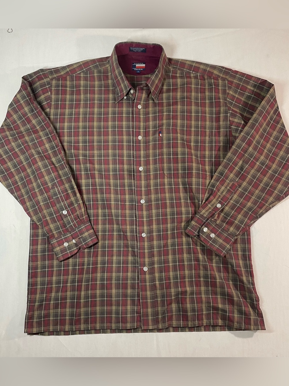 Giorgio EBenni Men’s Plaid Button Down Shirt Large Red Brown